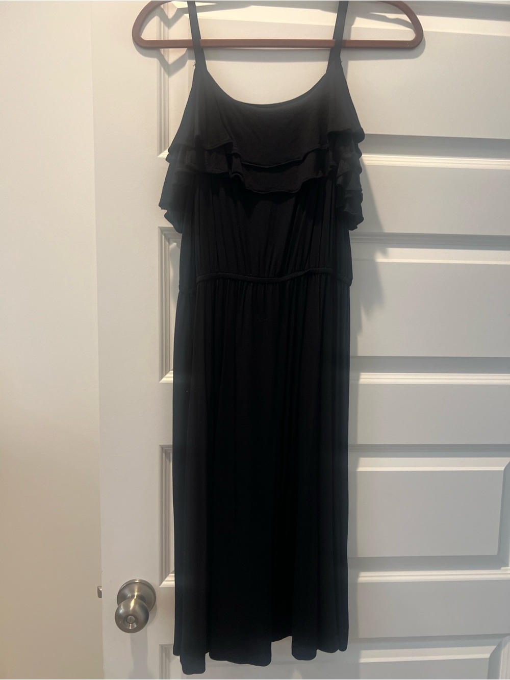 LOFT Black Ruffle-Trim Maxi Dress